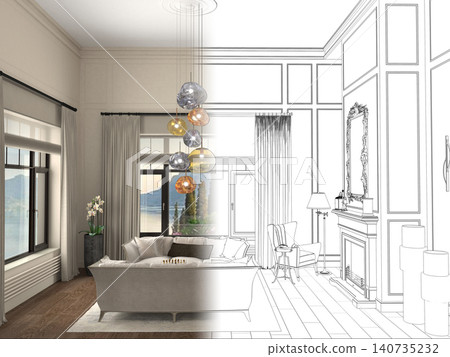 residential interior visualization, 3D illustration, cg 140735232