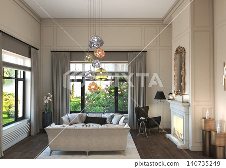 residential interior visualization, 3D illustration, cg residential interior visualization, 3D illustration, cg 140735249