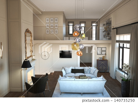 residential interior visualization, 3D illustration, cg residential interior visualization, 3D illustration, cg 140735250