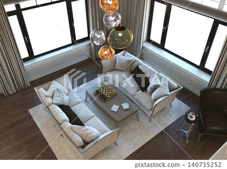residential interior visualization, 3D illustration, cg residential interior visualization, 3D illustration, cg 140735252