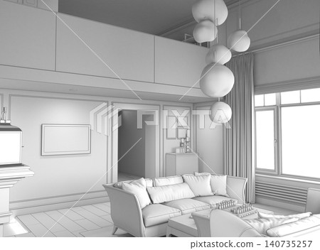 residential interior visualization, 3D illustration, cg residential interior visualization, 3D illustration, cg 140735257