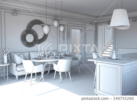 residential interior visualization, 3D illustration, cg residential interior visualization, 3D illustration, cg 140735260