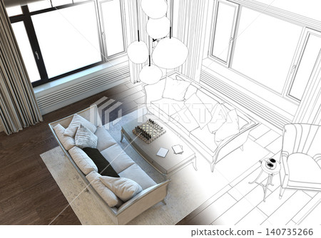 residential interior visualization, 3D illustration, cg residential interior visualization, 3D illustration, cg 140735266