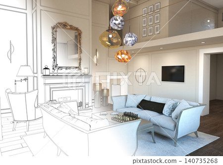 residential interior visualization, 3D illustration, cg residential interior visualization, 3D illustration, cg 140735268