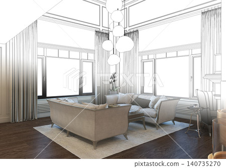 residential interior visualization, 3D illustration, cg residential interior visualization, 3D illustration, cg 140735270