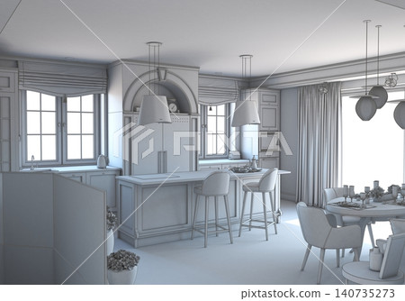 residential interior visualization, 3D illustration, cg residential interior visualization, 3D illustration, cg 140735273