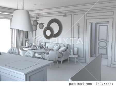 residential interior visualization, 3D illustration, cg 140735274