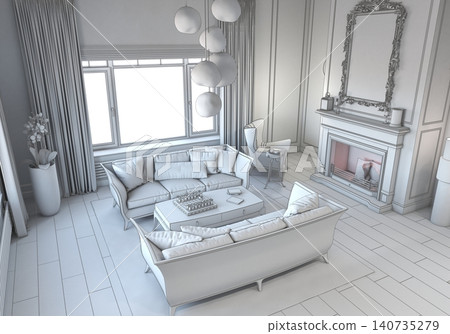 residential interior visualization, 3D illustration, cg residential interior visualization, 3D illustration, cg 140735279