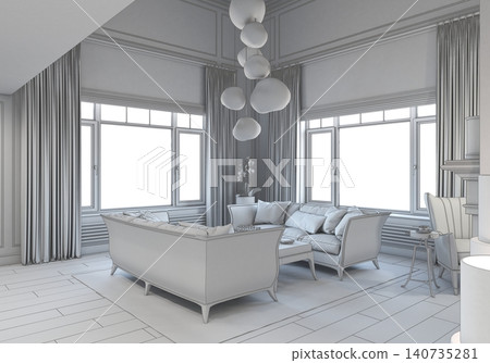 residential interior visualization, 3D illustration, cg residential interior visualization, 3D illustration, cg 140735281
