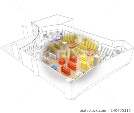 shopping mall, interior visualization, 3D illustration shopping mall, interior visualization, 3D illustration 140735315