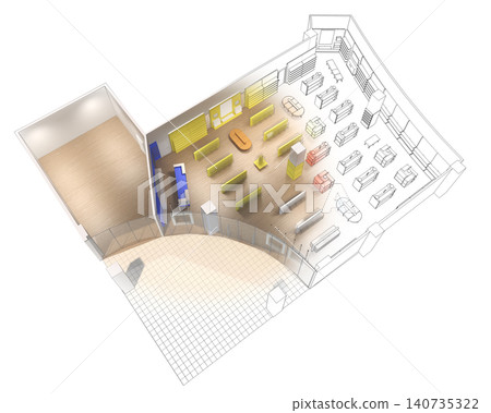 shopping mall, interior visualization, 3D illustration shopping mall, interior visualization, 3D illustration 140735322