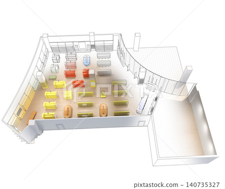 shopping mall, interior visualization, 3D illustration shopping mall, interior visualization, 3D illustration 140735327