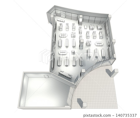 shopping mall, interior visualization, 3D illustration 140735337