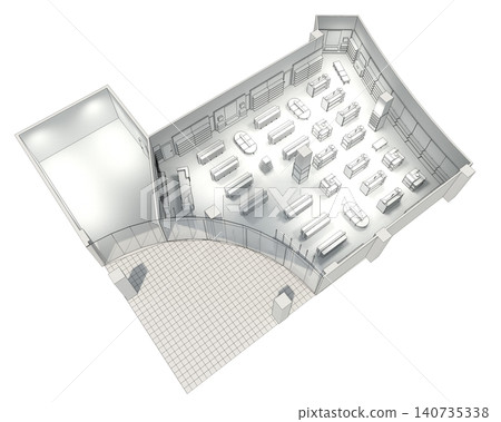 shopping mall, interior visualization, 3D illustration shopping mall, interior visualization, 3D illustration 140735338