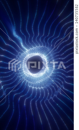 Blue luminous tunnel of flowing lines spirals around a dark circular core, creating an abstract portal with depth, motion, and digital energy. Blue luminous tunnel of flowing lines spirals around a dark circular core, creating an abstract portal with depth, motion, and digital energy. 140735582