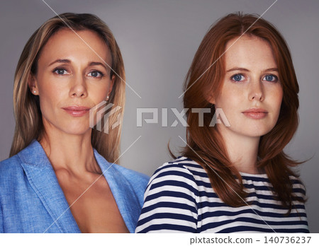 Business people, portrait and collaboration in studio, confidence and accountants on gray background. Colleagues, women and pride for growth opportunity, support and teamwork at financial agency Business people, portrait and collaboration in studio, confidence and accountants on gray background. Colleagues, women and pride for growth opportunity, support and teamwork at financial agency 140736237
