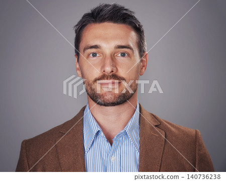 Business man, portrait and professional in studio, confident accountant on gray background. Male person, serious face and pride for career opportunity, entrepreneur and worker of financial agency Business man, portrait and professional in studio, confident accountant on gray background. Male person, serious face and pride for career opportunity, entrepreneur and worker of financial agency 140736238