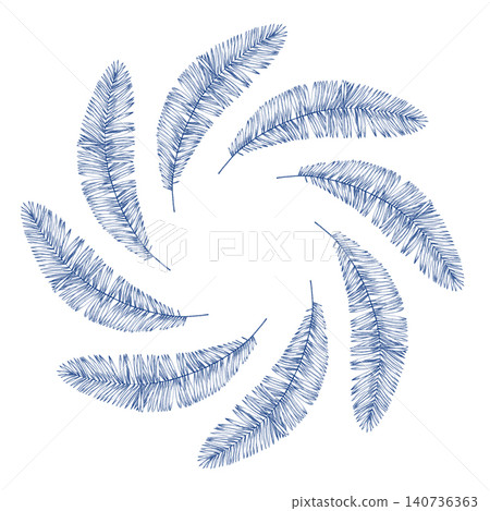 Wreath of the palm leaves. Handmade ink illustration. For design of cards, cover, prints, product labels and fabric. Wreath of the palm leaves. Handmade ink illustration. For design of cards, cover, prints, product labels and fabric. 140736363