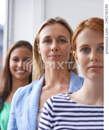 Corporate, teamwork and portrait of business women in office for collaboration, partnership and working together. Professional, workers and face of people with confidence for career, company and job Corporate, teamwork and portrait of business women in office for collaboration, partnership and working together. Professional, workers and face of people with confidence for career, company and job 140736380