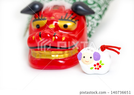 New Year's greeting for 2027: Lion dance and sheep clay bell New Year's greeting for 2027: Lion dance and sheep clay bell 140736651