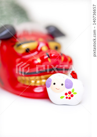 New Year's greeting for 2027: Lion dance and sheep clay bell New Year's greeting for 2027: Lion dance and sheep clay bell 140736657