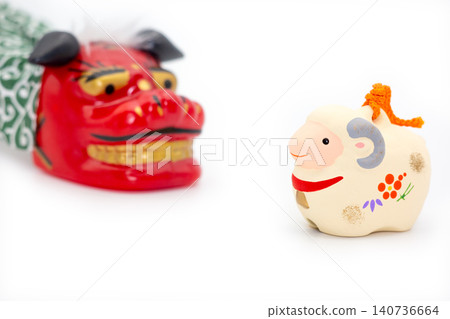 New Year's greeting for 2027: Lion dance and sheep clay bell New Year's greeting for 2027: Lion dance and sheep clay bell 140736664