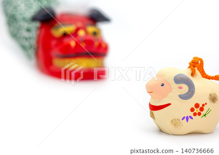 New Year's greeting for 2027: Lion dance and sheep clay bell New Year's greeting for 2027: Lion dance and sheep clay bell 140736666