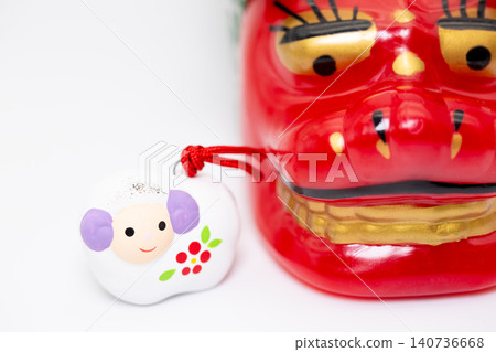New Year's greeting for 2027: Lion dance and sheep clay bell New Year's greeting for 2027: Lion dance and sheep clay bell 140736668