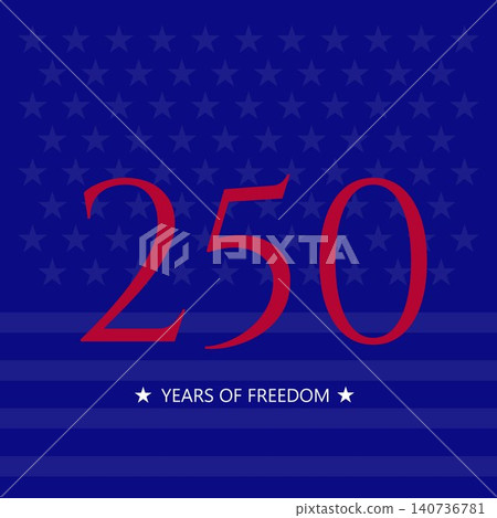 Happy 4th of July USA - Celebrating 250 Years of Freedom - blue elegant patriotic background with golden 250 and white Happy 4th of July text vector 140736781