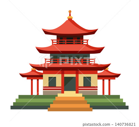 Illustration of a japanese traditional temple. Religious facility in Japan Illustration of a japanese traditional temple. Religious facility in Japan 140736821