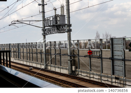 Shinkansen tracks, sound barriers, and electrical equipment 140736856