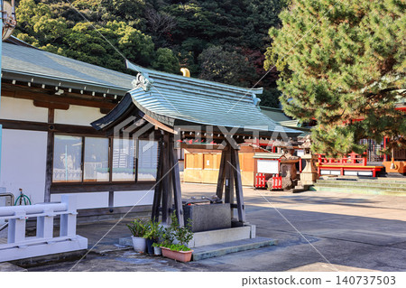 Small well at Akama Shinto shrine for people who visit the shrine for clean mouth, hand, face in Shimonoseki, Japan. Small well at Akama Shinto shrine for people who visit the shrine for clean mouth, hand, face in Shimonoseki, Japan. 140737503