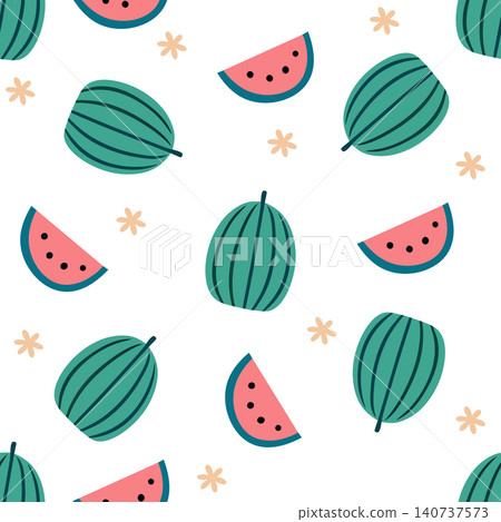 Seamless pattern with hand drawn watermelon. Summer tropical fruit. Seamless pattern with hand drawn watermelon. Summer tropical fruit. 140737573