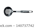 black plastic kitchen slotted skimmer spoon on white background 140737742