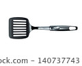 black plastic kitchen slotted spatula turner on white background 140737743