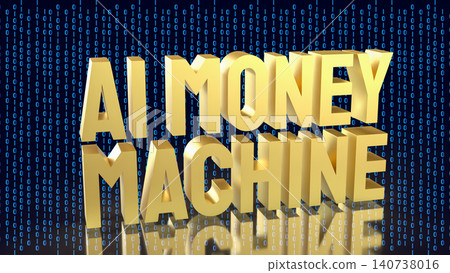 Gold AI Money Machine with Digital Binary Background 3d render. Gold AI Money Machine with Digital Binary Background 3d render. 140738016