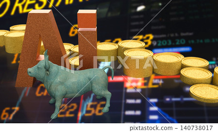 Artificial Intelligence Bull Market Investment Concept 3d render. Artificial Intelligence Bull Market Investment Concept 3d render. 140738017