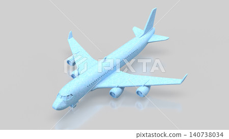 Minimal Blue Passenger Airplane Model In Studio 3d Render. Minimal Blue Passenger Airplane Model In Studio 3d Render. 140738034