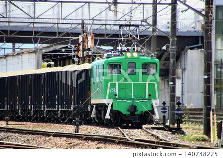 A freight train carrying a full load of limestone... Chichibu Railway [Electric Locomotive DEKI 505] 140738225