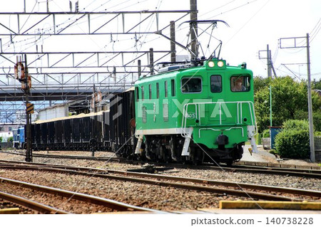 A freight train carrying a full load of limestone... Chichibu Railway [Electric Locomotive DEKI 505] 140738228