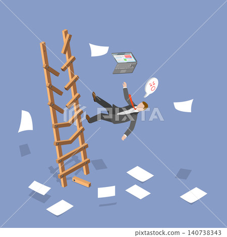 3D Isometric Flat Vector Illustration of Broken Career, Downfall While Climbing Corporate Ladder 3D Isometric Flat Vector Illustration of Broken Career, Downfall While Climbing Corporate Ladder 140738343