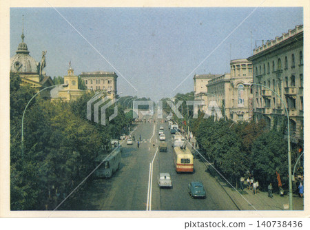 Chisinau, Moldavian SSR, USSR - circa 1974 - Lenin Avenue city view, vintage Soviet postcard Chisinau, Moldavian SSR, USSR - circa 1974 - Lenin Avenue city view, vintage Soviet postcard 140738436