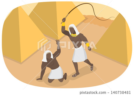 3D Isometric Flat  Illustration of Egypt Slavery, Enslaved In Ancient Egypt Depicted Biblically 140738481