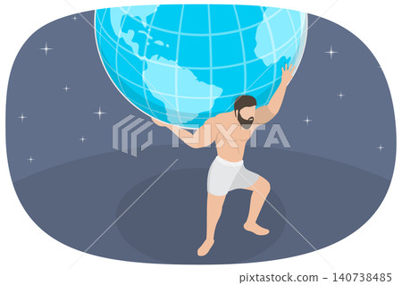 3D Isometric Flat Illustration of Atlas, Greek Titan, Holding Celestial Heavens For Eternity 3D Isometric Flat Illustration of Atlas, Greek Titan, Holding Celestial Heavens For Eternity 140738485