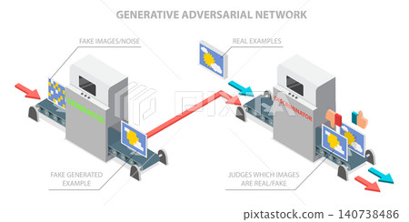 3D Isometric Flat Illustration of Generative Adversarial Network, Outline Diagram for AI Image Recognition 3D Isometric Flat Illustration of Generative Adversarial Network, Outline Diagram for AI Image Recognition 140738486
