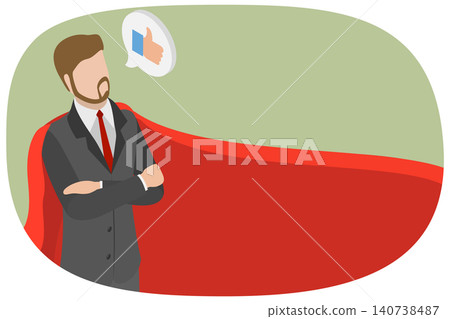 3D Isometric Flat Illustration of Businessman-superhero, Strikes A Gallant Pose In Magnificent Red Cape 3D Isometric Flat Illustration of Businessman-superhero, Strikes A Gallant Pose In Magnificent Red Cape 140738487