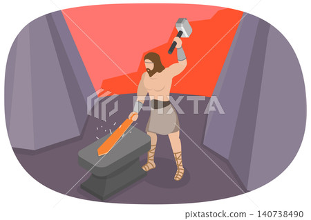 3D Isometric Flat Illustration of Hephaestus - Greek God, Master Of Fire And Metalwork 3D Isometric Flat Illustration of Hephaestus - Greek God, Master Of Fire And Metalwork 140738490