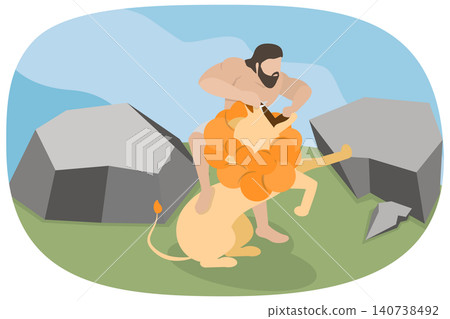 3D Isometric Flat Illustration of Samson Fighting Lion, Mythological Legend 3D Isometric Flat Illustration of Samson Fighting Lion, Mythological Legend 140738492