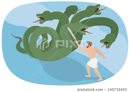 3D Isometric Flat Illustration of Heracles And Hydra, Greek Mythology 3D Isometric Flat Illustration of Heracles And Hydra, Greek Mythology 140738493