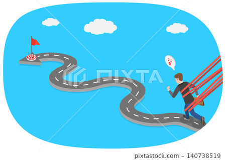 3D Isometric Flat  Illustration of Feeling Stuck And Desperate, Trapped Businessman, Hindered From Moving Freely 140738519